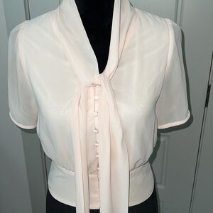 URE tie front buttoned down waisted shirt sleeves blouse top Sz S